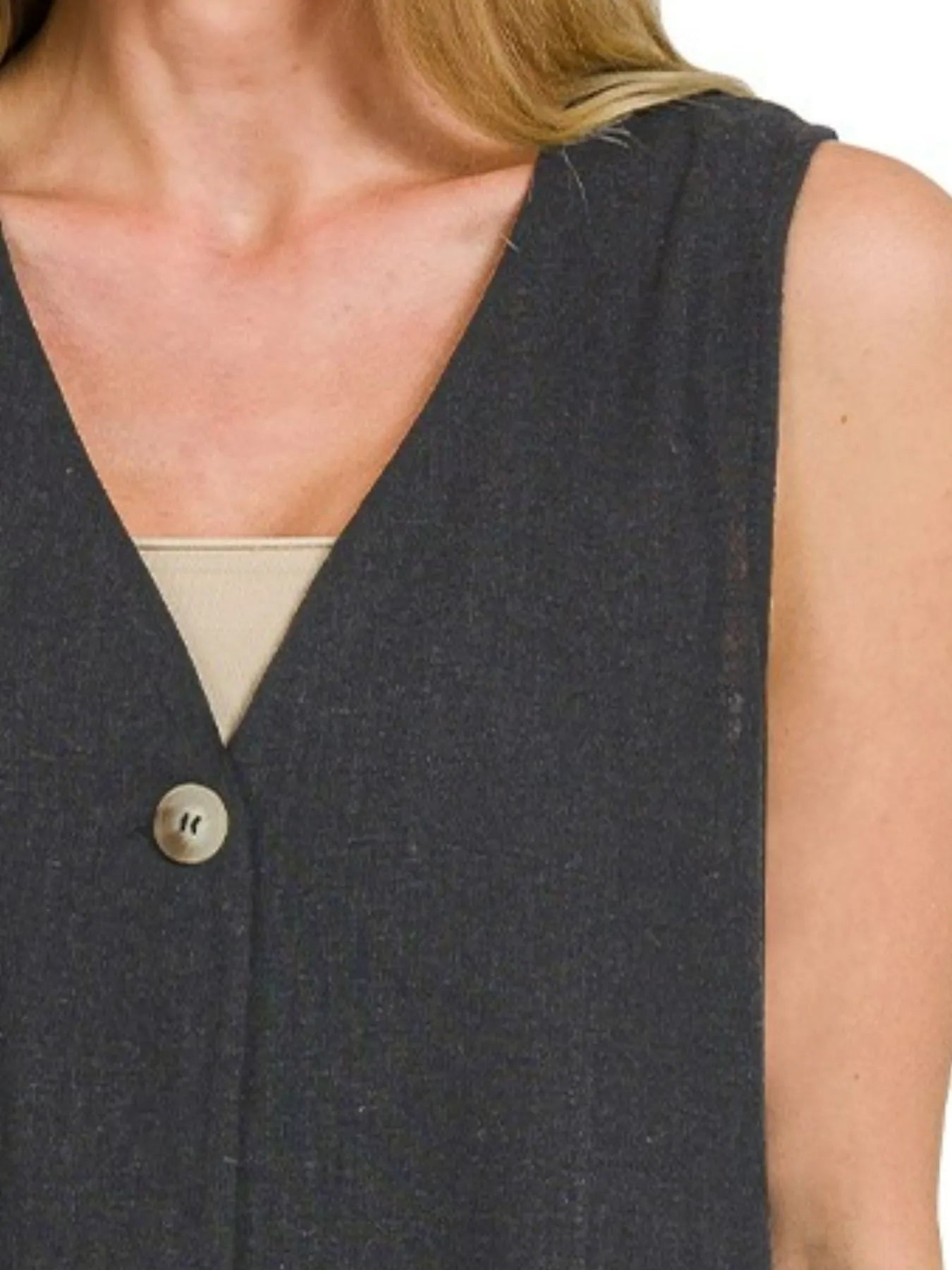 Zenana Side Slit Button-Front Vest Easy Apparels