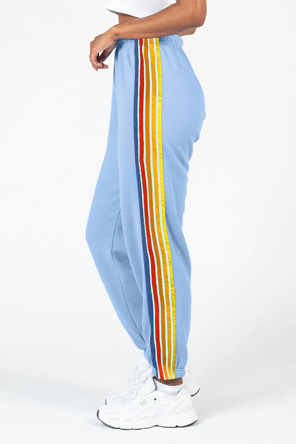 Contrast Striped Elastic Waist Active Pants Light Blue Easy Apparels
