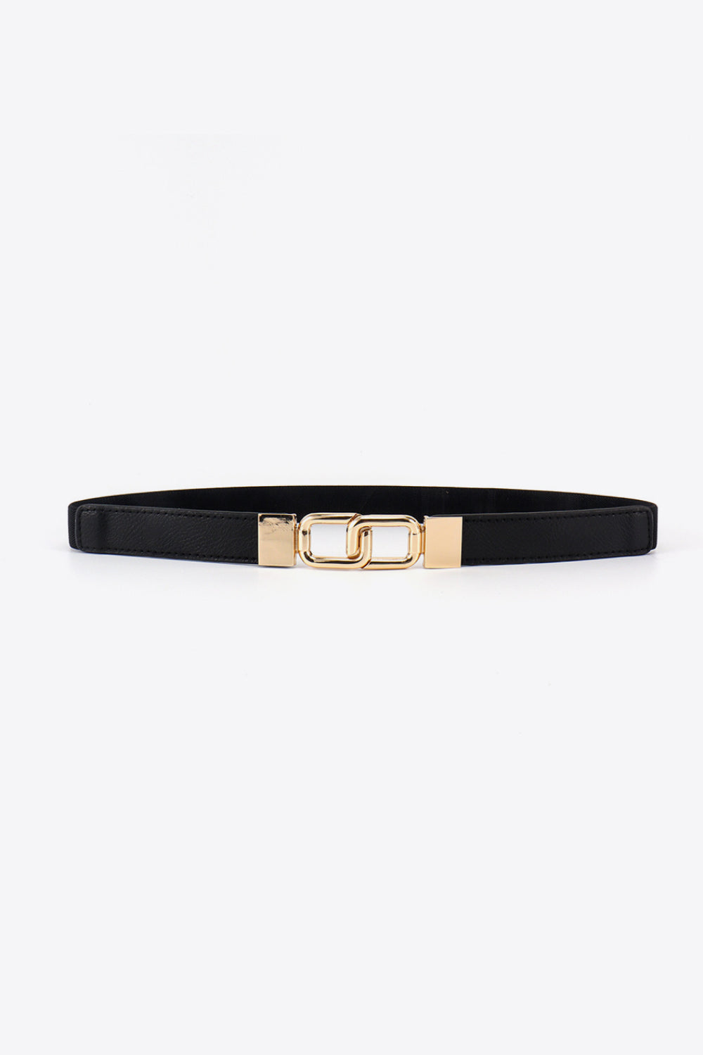 Geometric Double Buckle Elastic Belt Black One Size Easy Apparels
