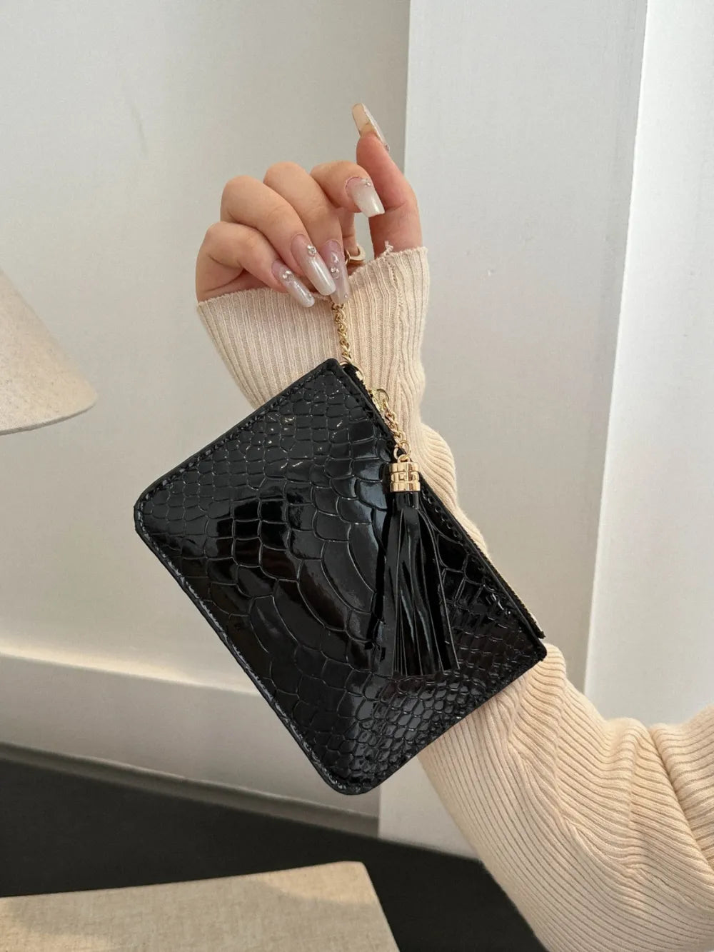 PU Leather Tassel Trim Card Case Easy Apparels