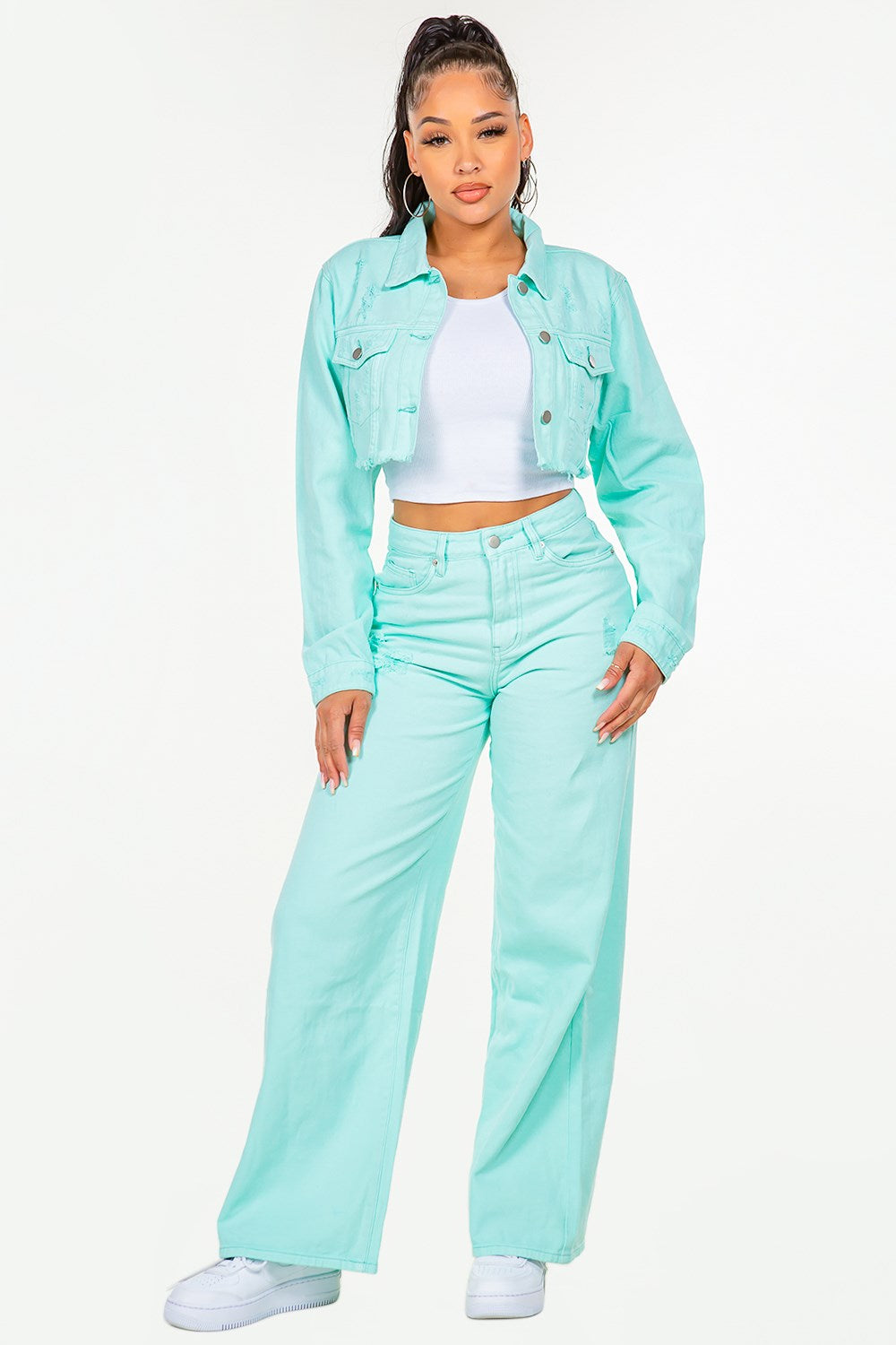 Trendsi American Bazi High Waist Distressed Wide Leg Jeans
