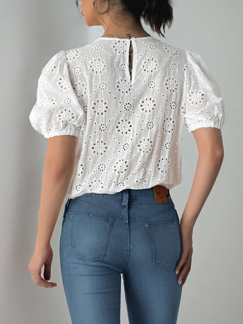 Trendsi Perfee Tied Eyelet Short Sleeve Bodysuit