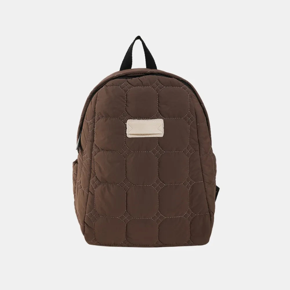 Quilted Polyester Backpack Bag Coffee Brown One Size Easy Apparels