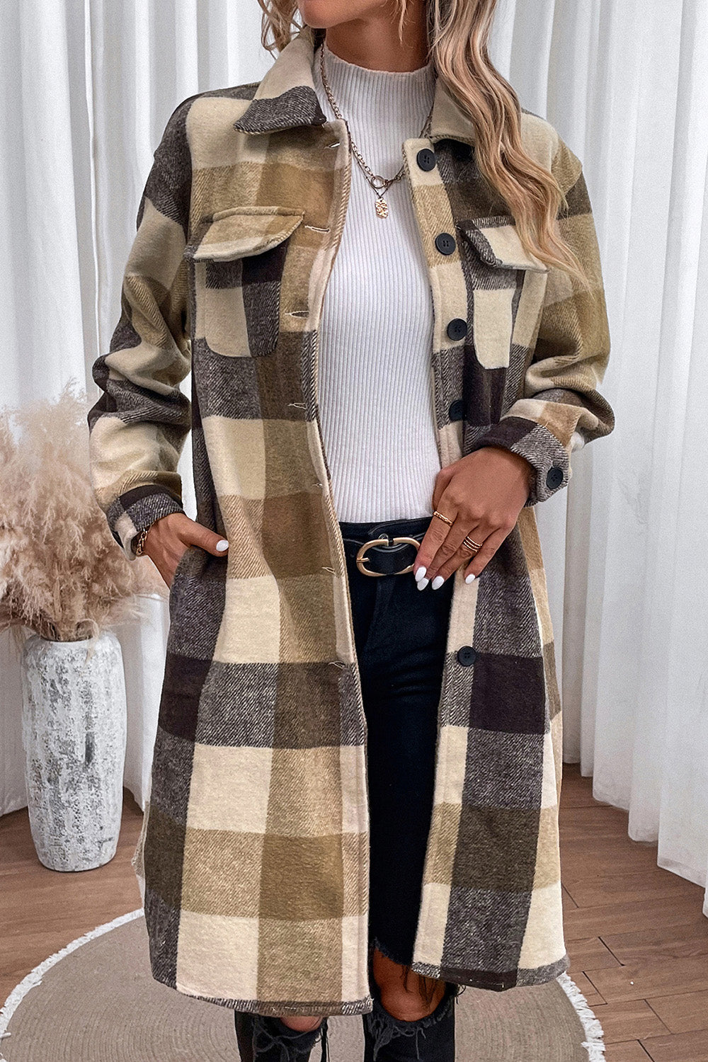 Plaid Button Down Longline Coat Easy Apparels