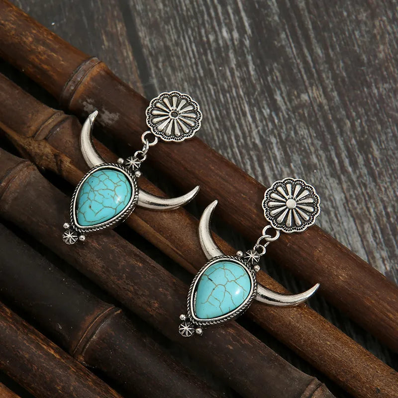 Artificial Turquoise Alloy Cow Head Earrings Easy Apparels