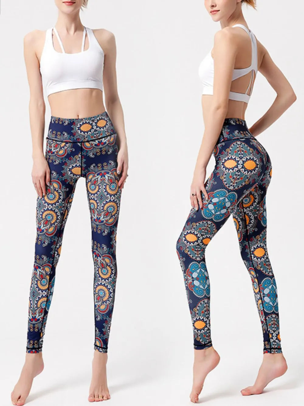 Printed High Waist Active Leggings Easy Apparels