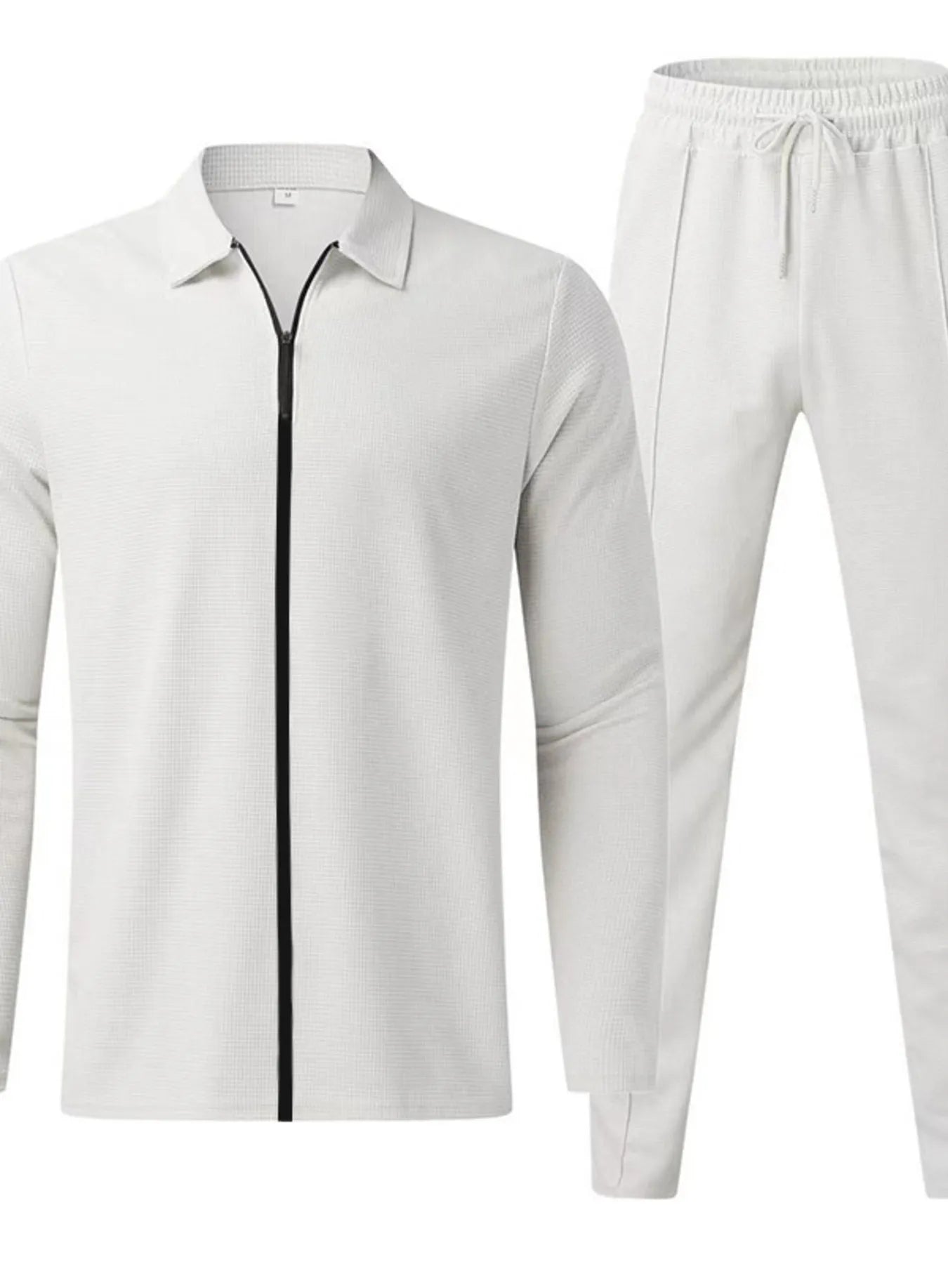 Men's Full Size Zip Up Top and Pants Set Plus Size White Easy Apparels