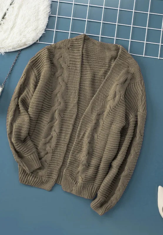 Cable-Knit Open Front Cardigan Easy Apparels