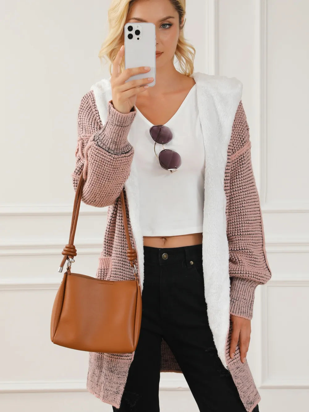 Open Front Hooded Winter Coat with Pockets Easy Apparels