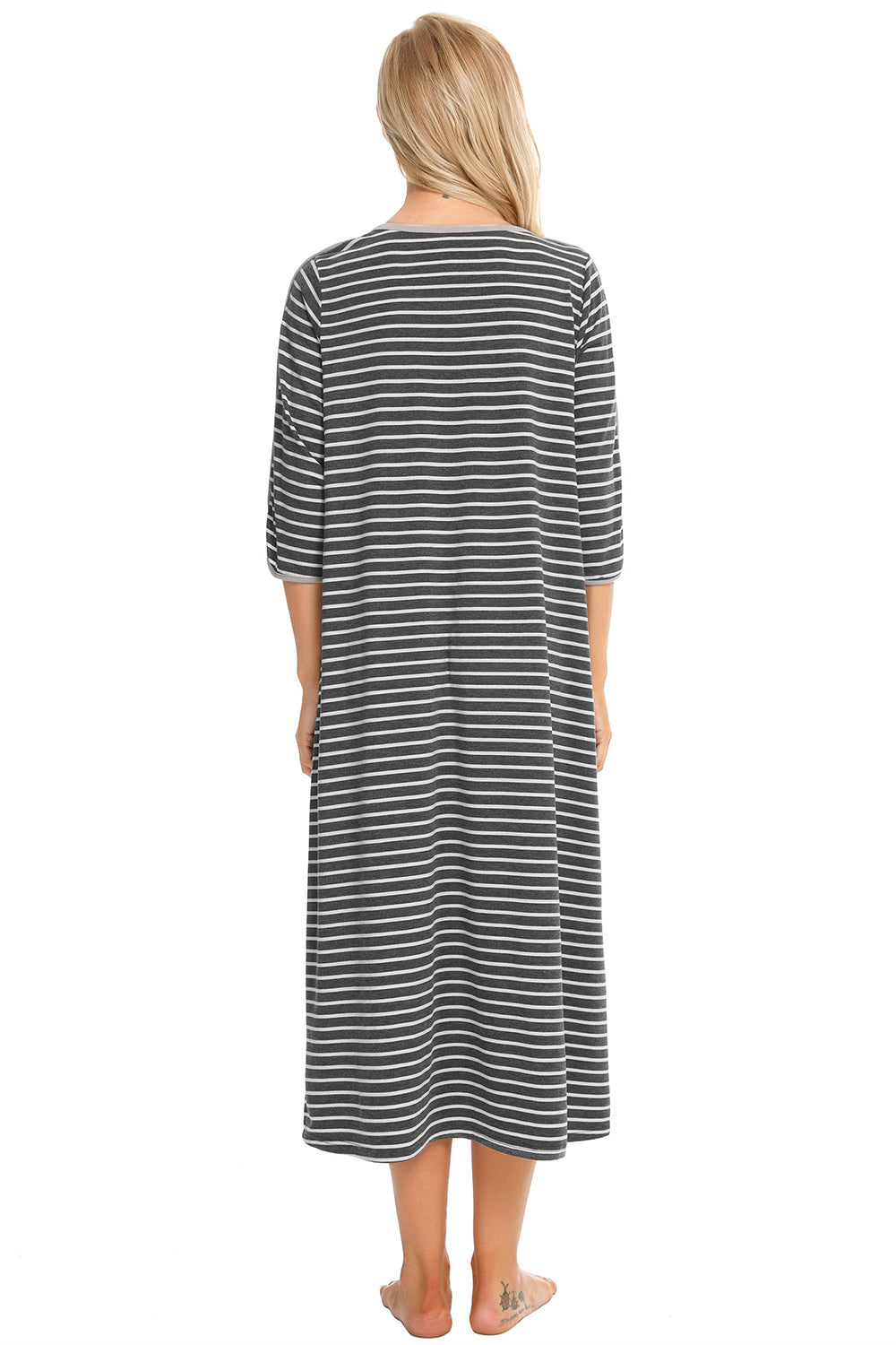 Round Neck Three-Quarter Sleeve Midi Night Dress Easy Apparels