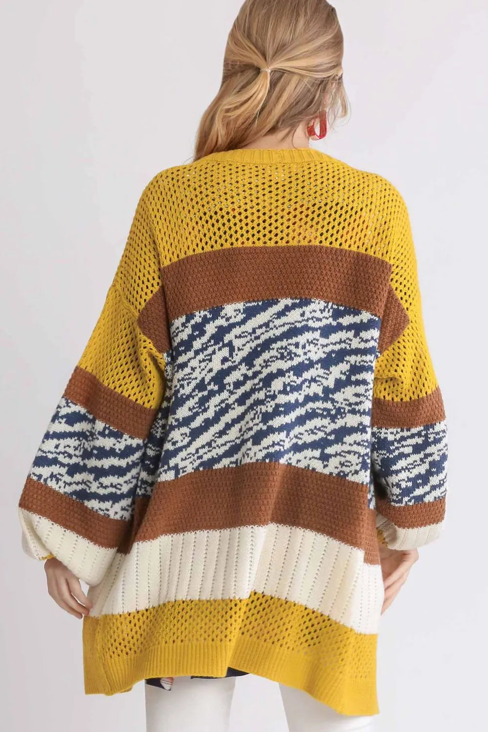 Umgee Full Size Color Block Open Front Longline Cardigan Plus Size Easy Apparels