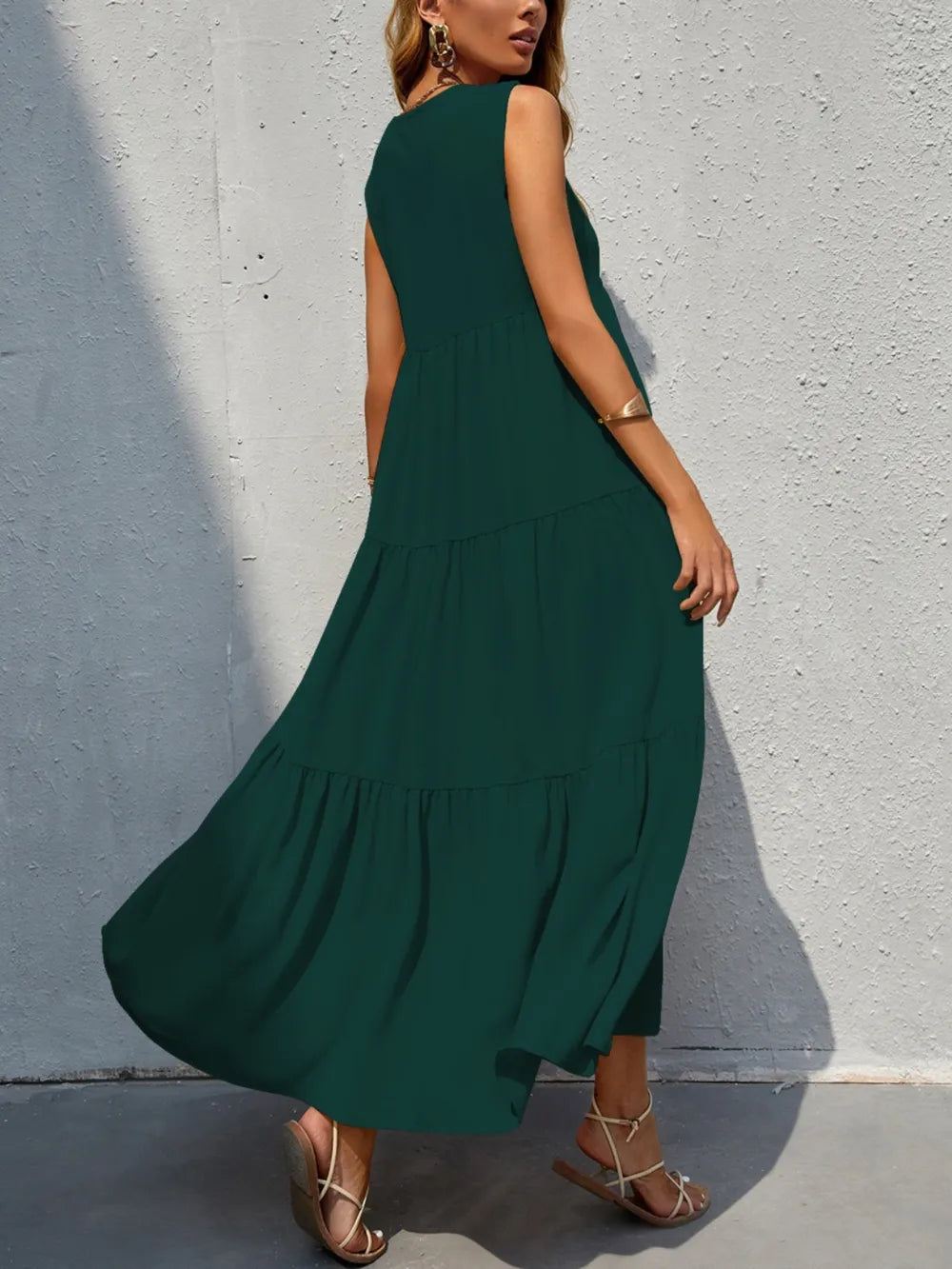 FAM-FAM Tiered V-Neck Sleeveless Dress Easy Apparels