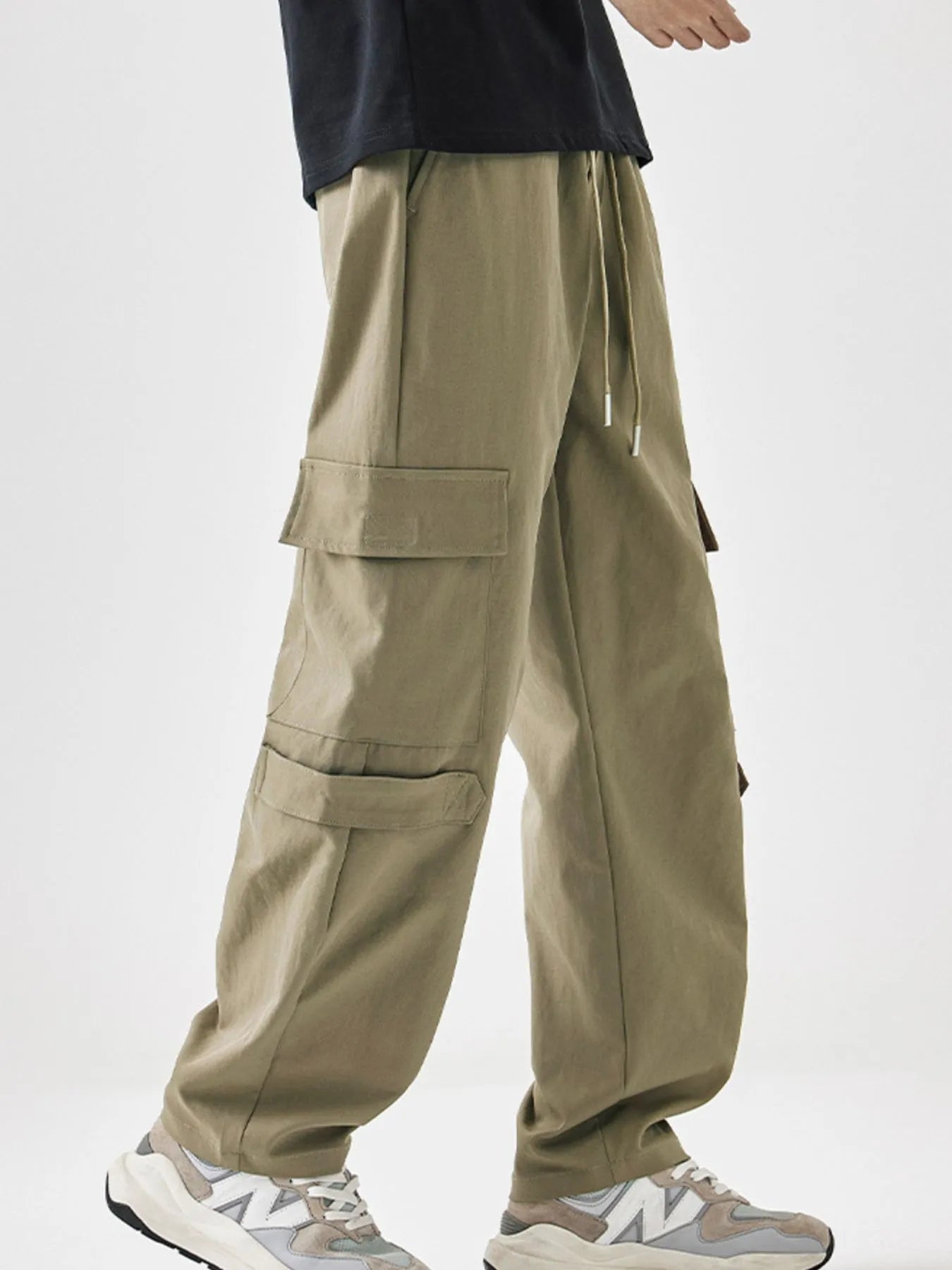 Men's Plus Size Multi-Pocket Cargo Utility Pants with Drawstring Waist Easy Apparels