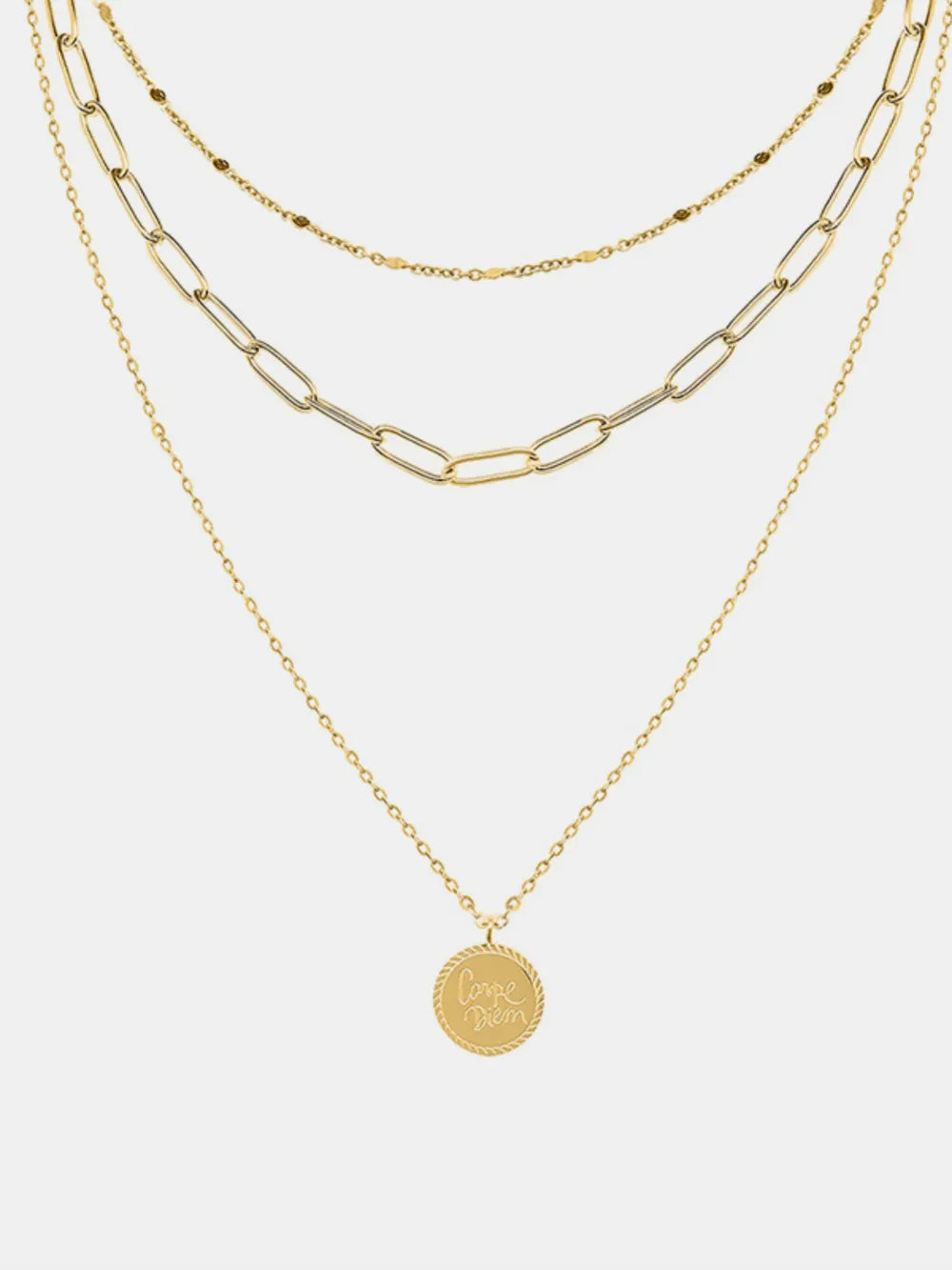 18K Gold-Plated Three-Layered Engraved Necklace Easy Apparels