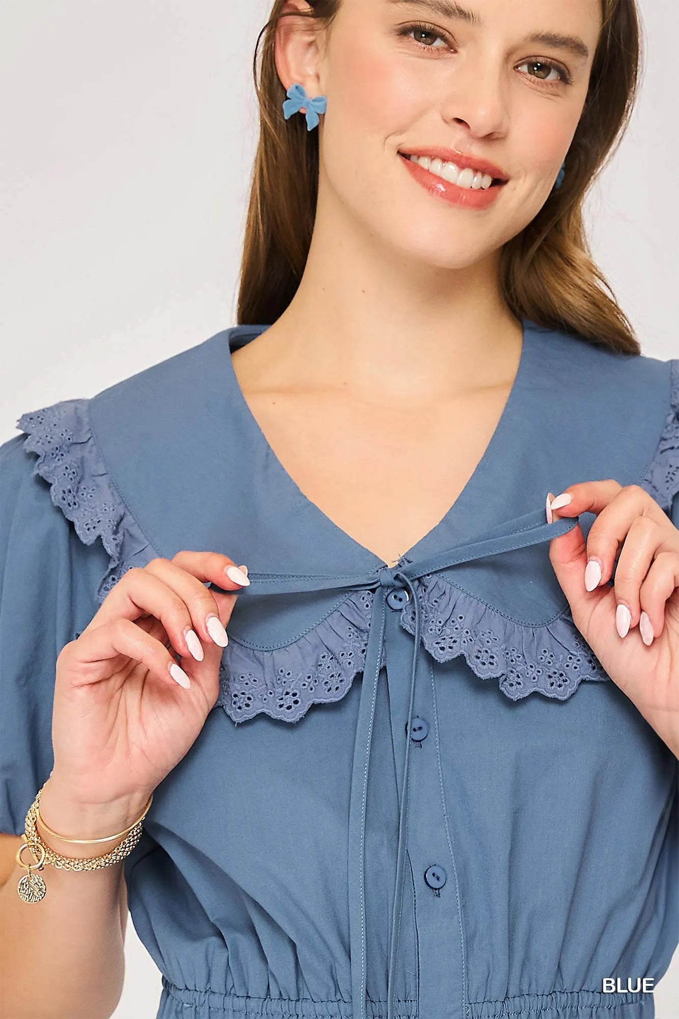 Umgee Collared Short Sleeve Button Down Romper Easy Apparels