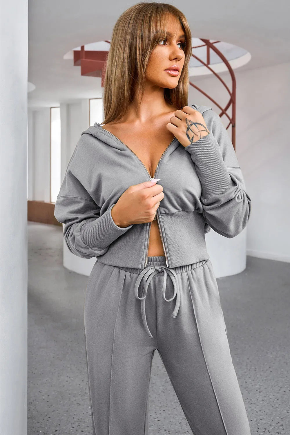 Dropped Shoulder Hoodie and Drawstring Pants Active Set Easy Apparels
