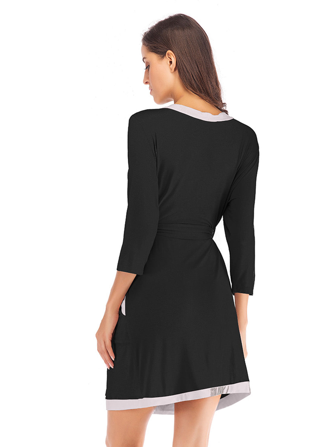 Tie Waist Surplice Neck Robe with Pockets Easy Apparels