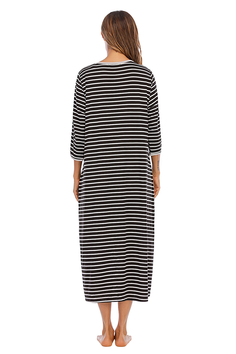 Round Neck Three-Quarter Sleeve Midi Night Dress Easy Apparels