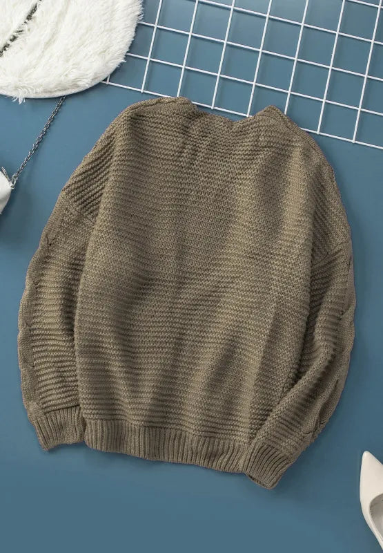 Cable-Knit Open Front Cardigan Easy Apparels