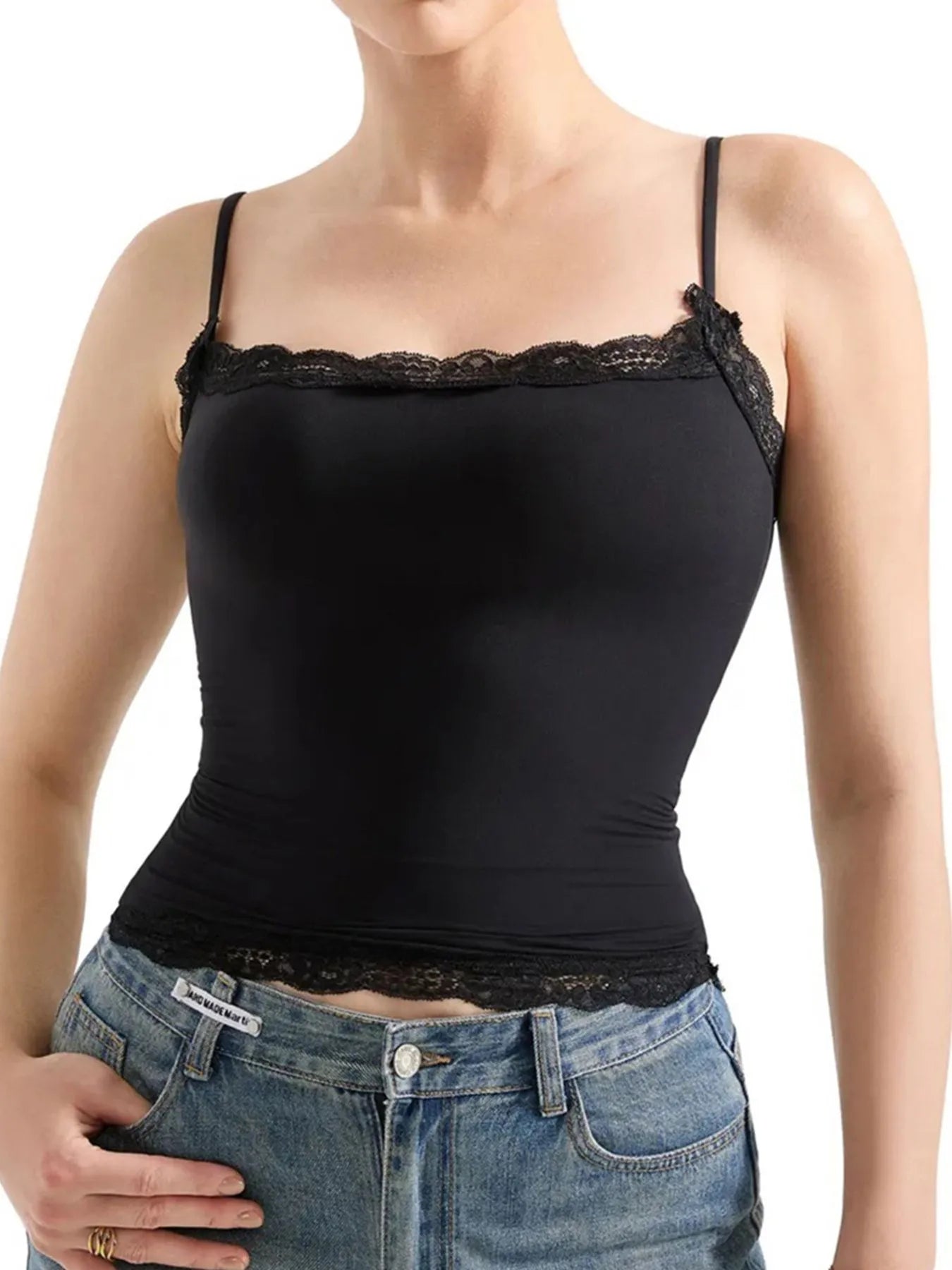 Trendsi Lace Trim Cami Top Black