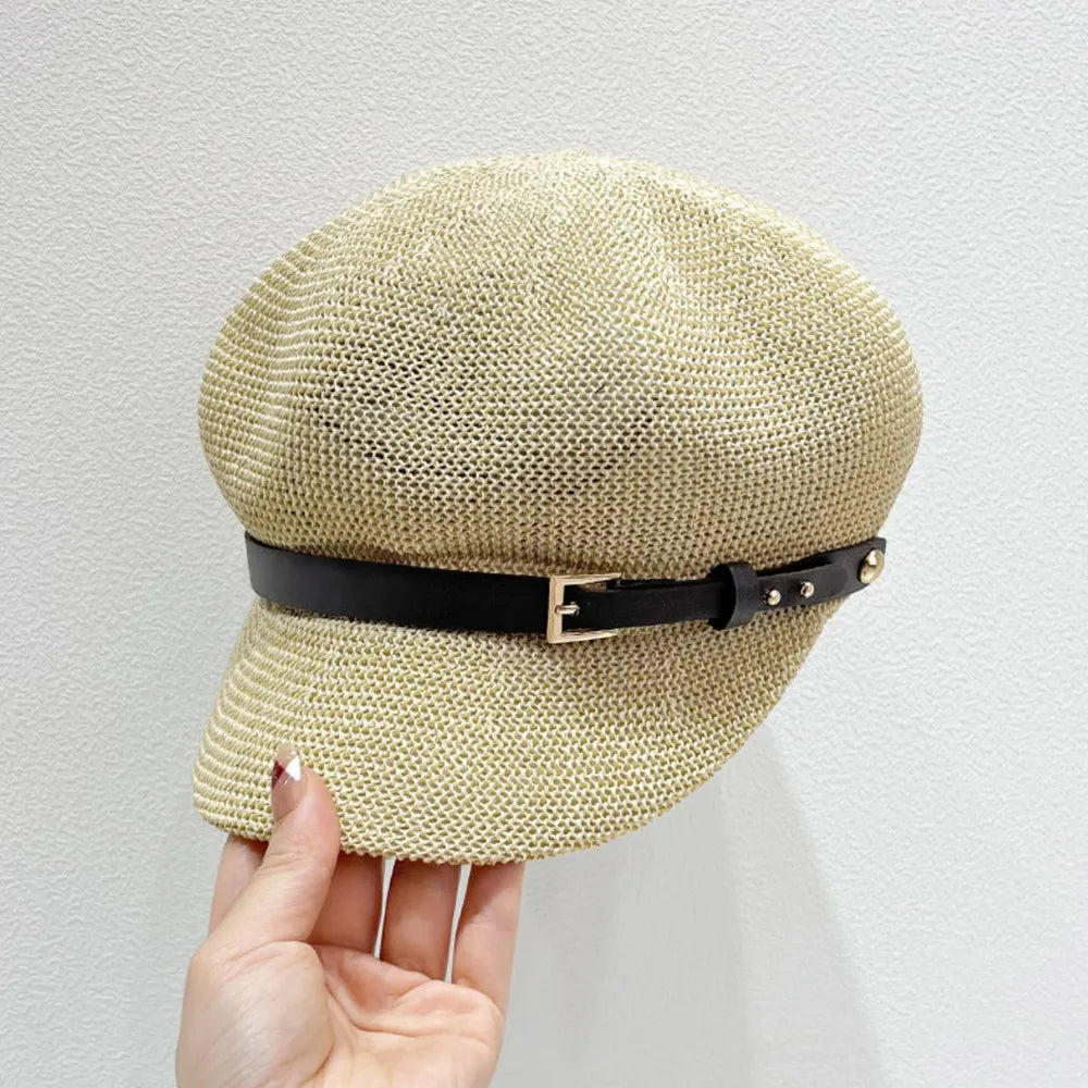 Straw Woven Buckle Hat Beige One Size Easy Apparels