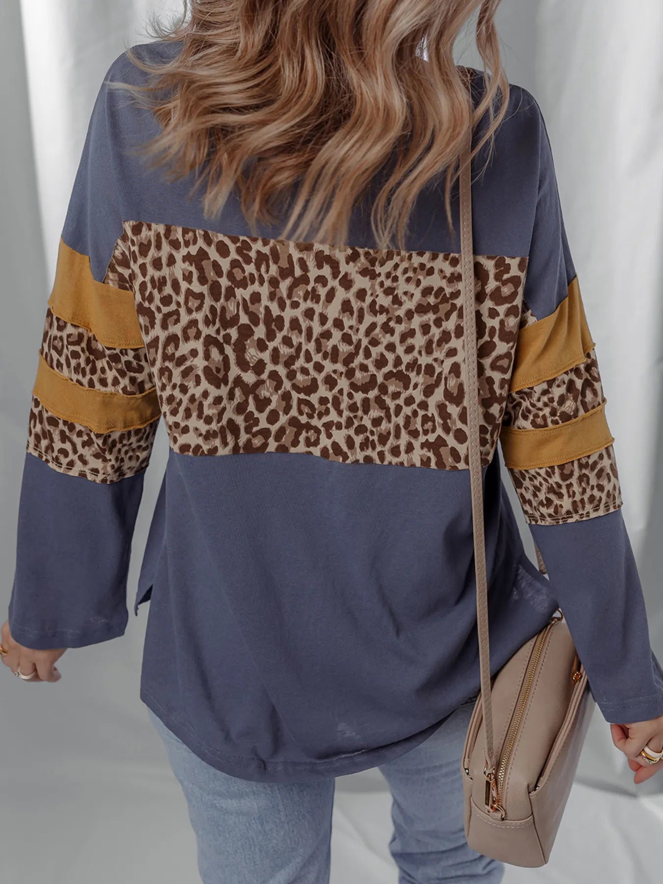 Trendsi Leopard Color Block Long Sleeve Drop Shoulder Top