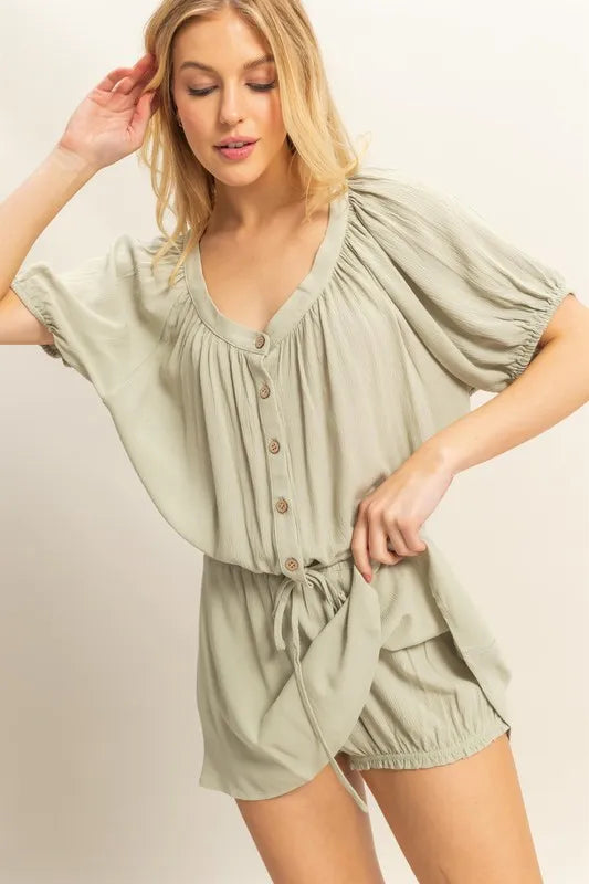 HYFVE Drawstring Hem Short Sleeve Top and Skort Set Easy Apparels