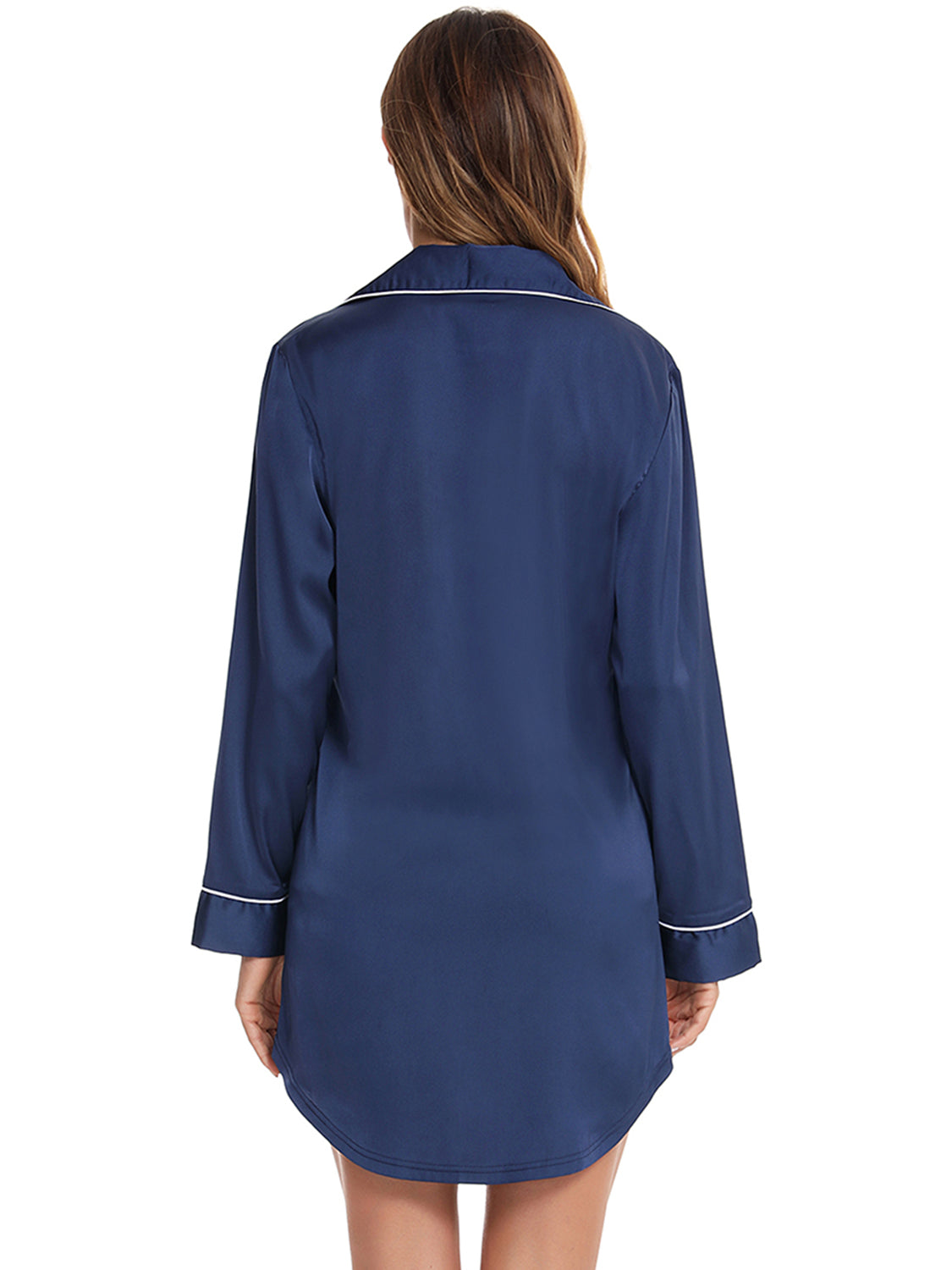 Button Up Lapel Collar Night Dress with Pocket Easy Apparels
