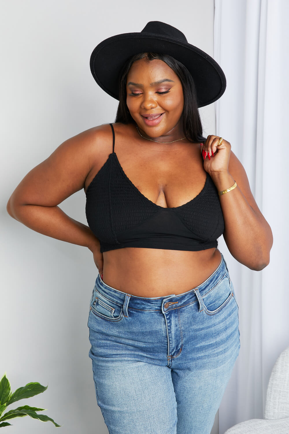 Zenana Full Size Textured Spaghetti Strap Bralette in Black Easy Apparels