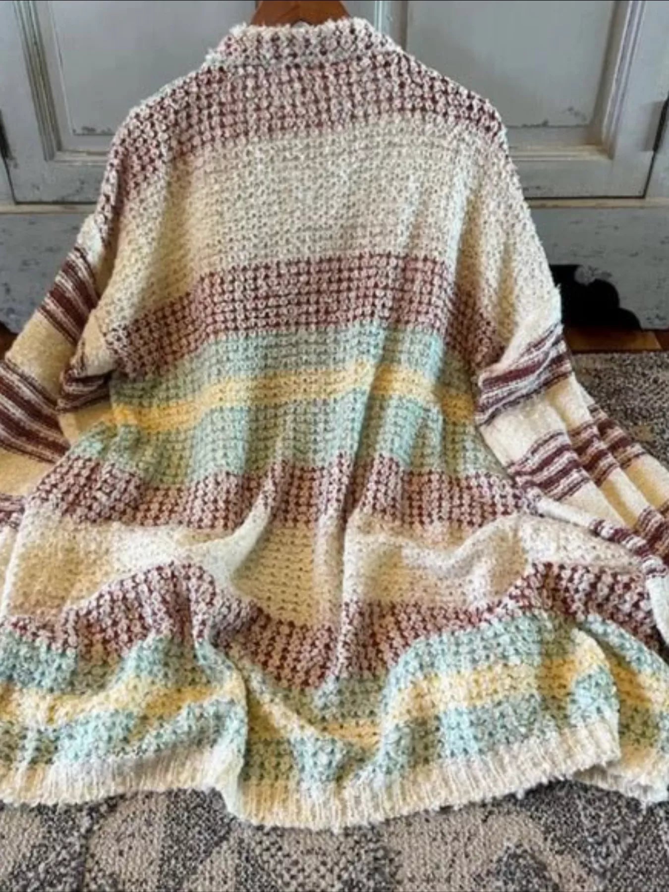 Striped Open Front Longline Cardigan Easy Apparels