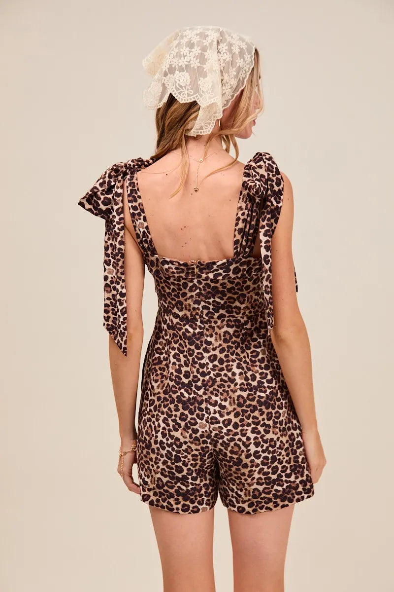 SO ME Leopard Flowy Woven Romper With Tie Straps Easy Apparels