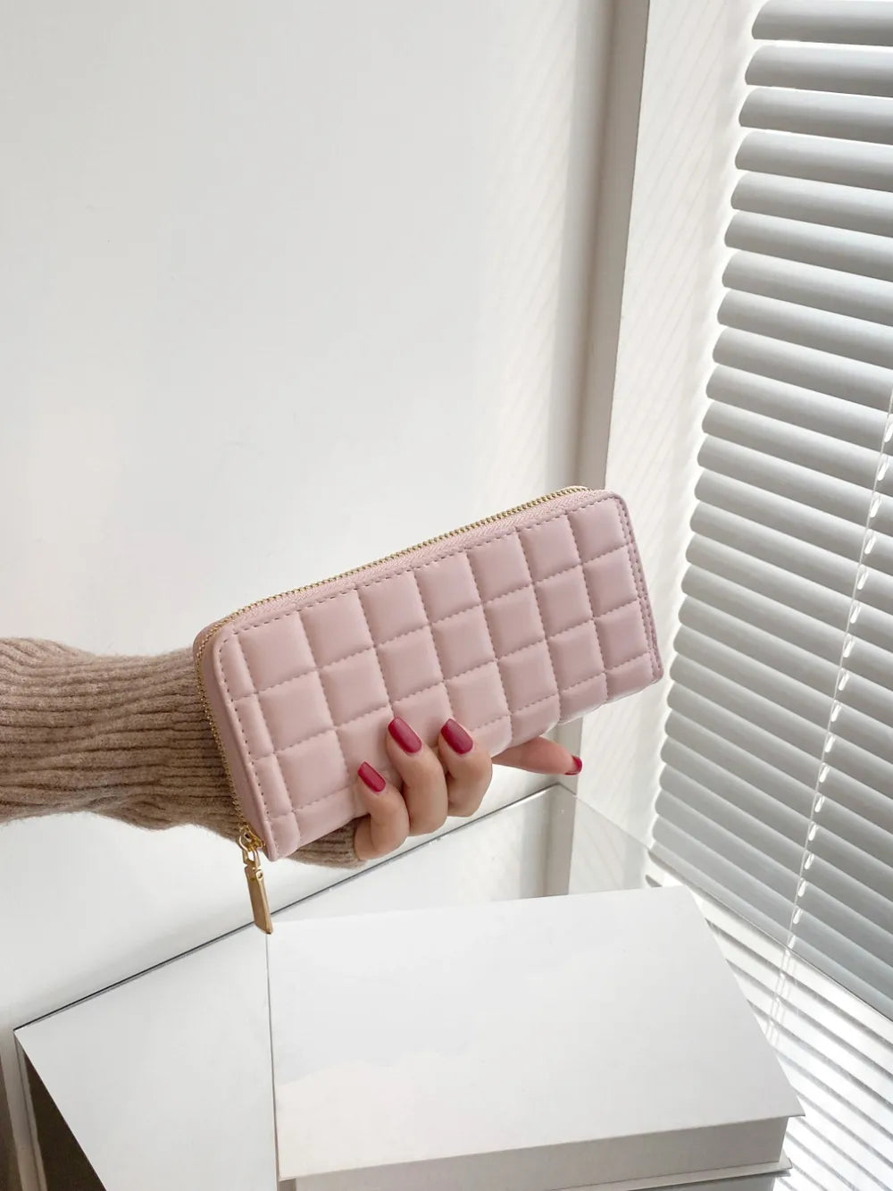 PU Leather Solid Color Wallet Blush Pink One Size Easy Apparels