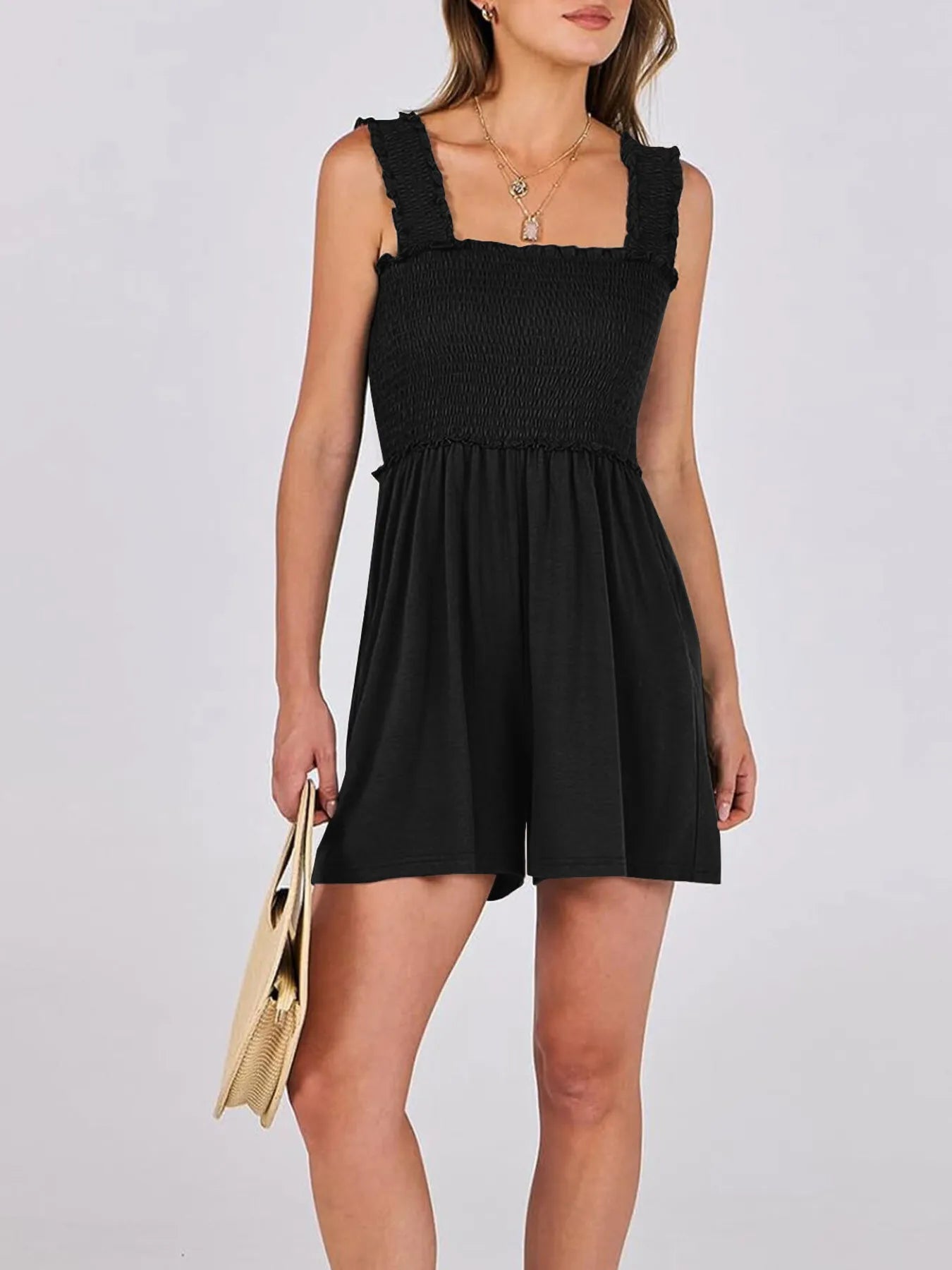 Smocked Square Neck Summer Romper Easy Apparels