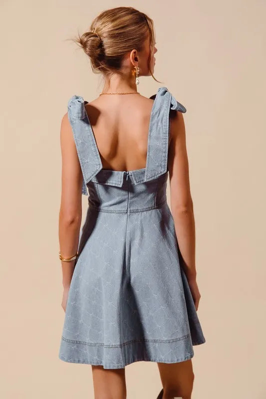 SO ME A Line Fit and Flare Diamond Bow Ribbon Denim Dres Easy Apparels