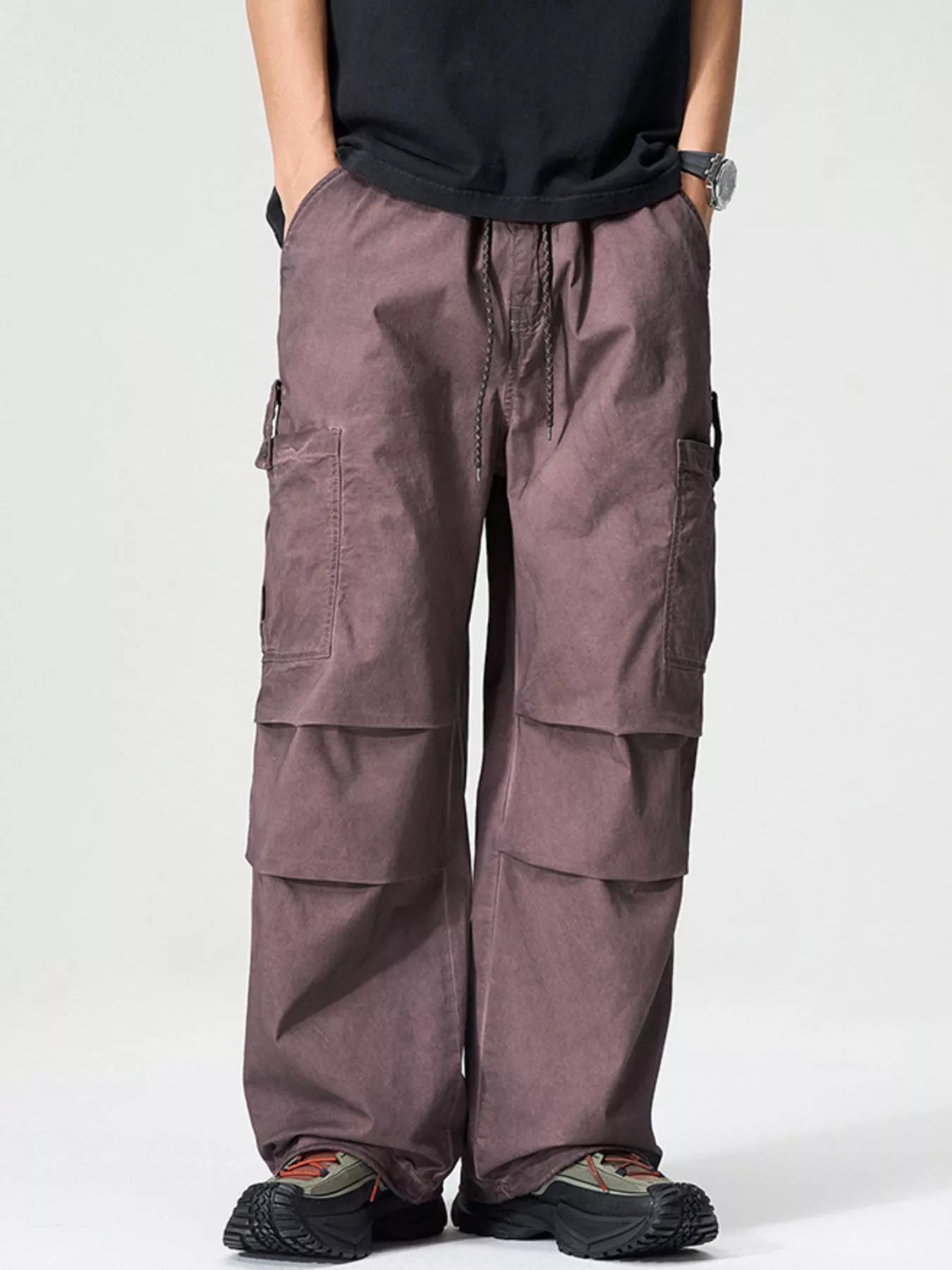 Men's Full Size Wide Leg Cargo Pants Plus Size Date Red Easy Apparels