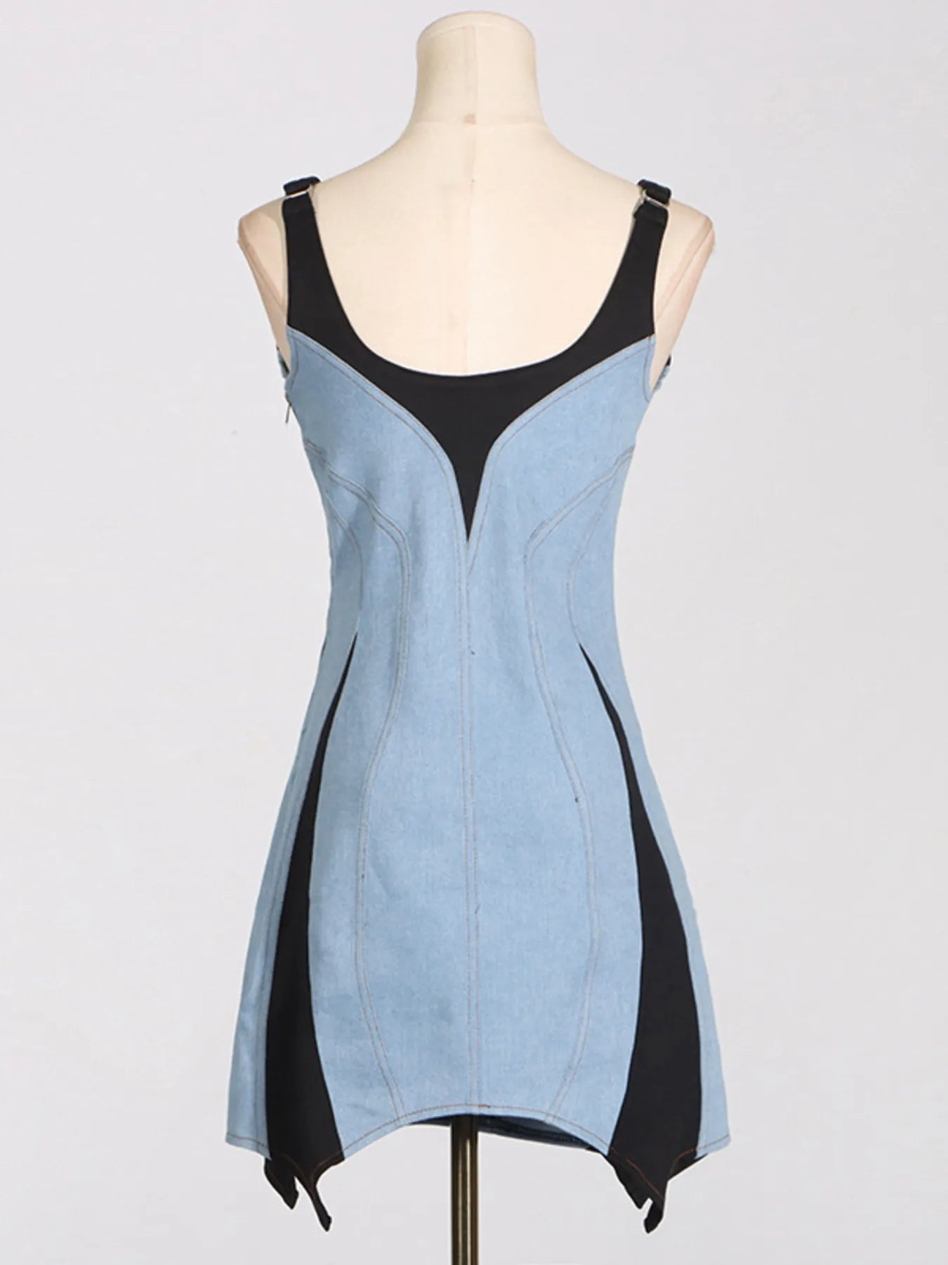 Contrast Adjustable Strap Denim Dress Easy Apparels