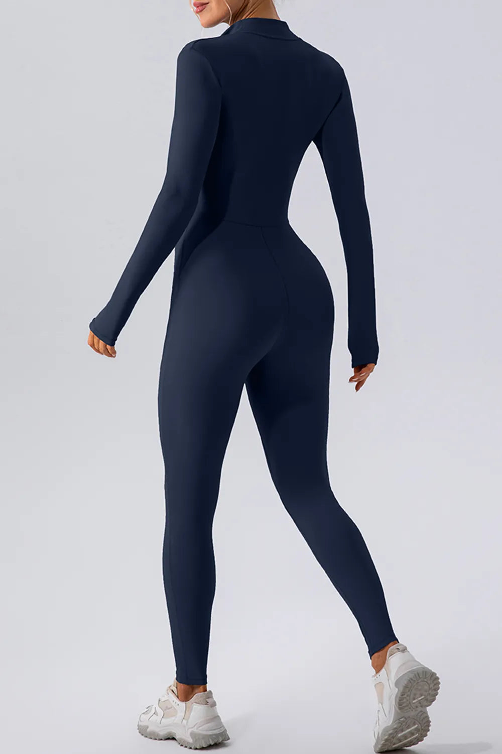 Half Zip Mock Neck Active Jumpsuit Easy Apparels