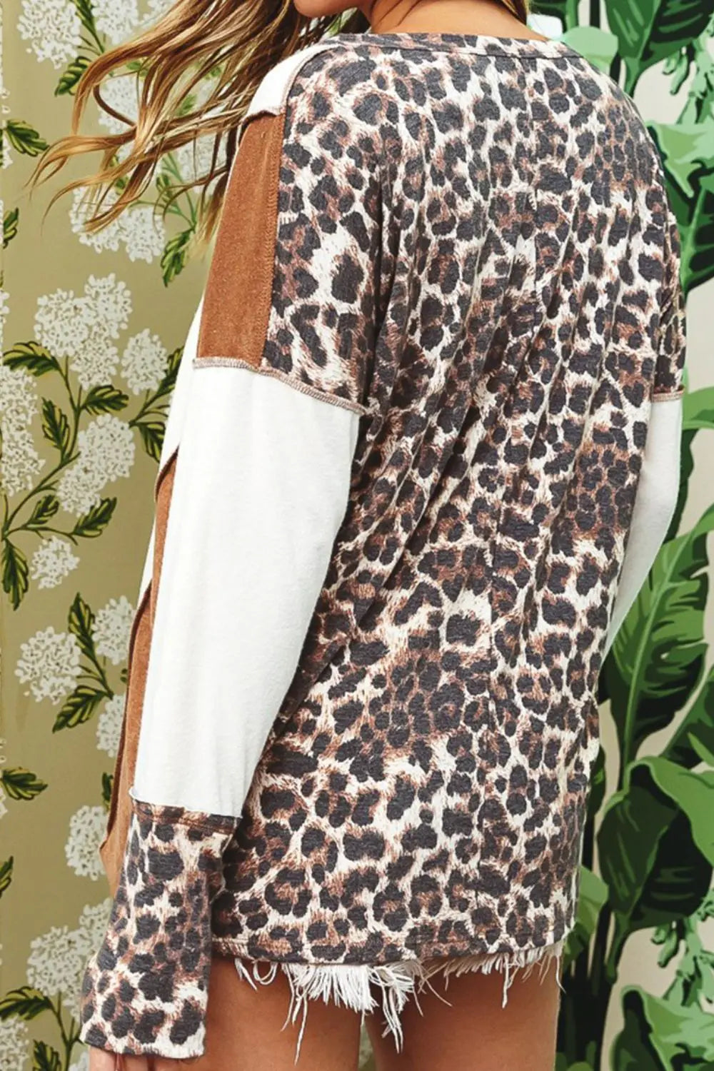 Trendsi Leopard V-Neck Dropped Shoulder Blouse