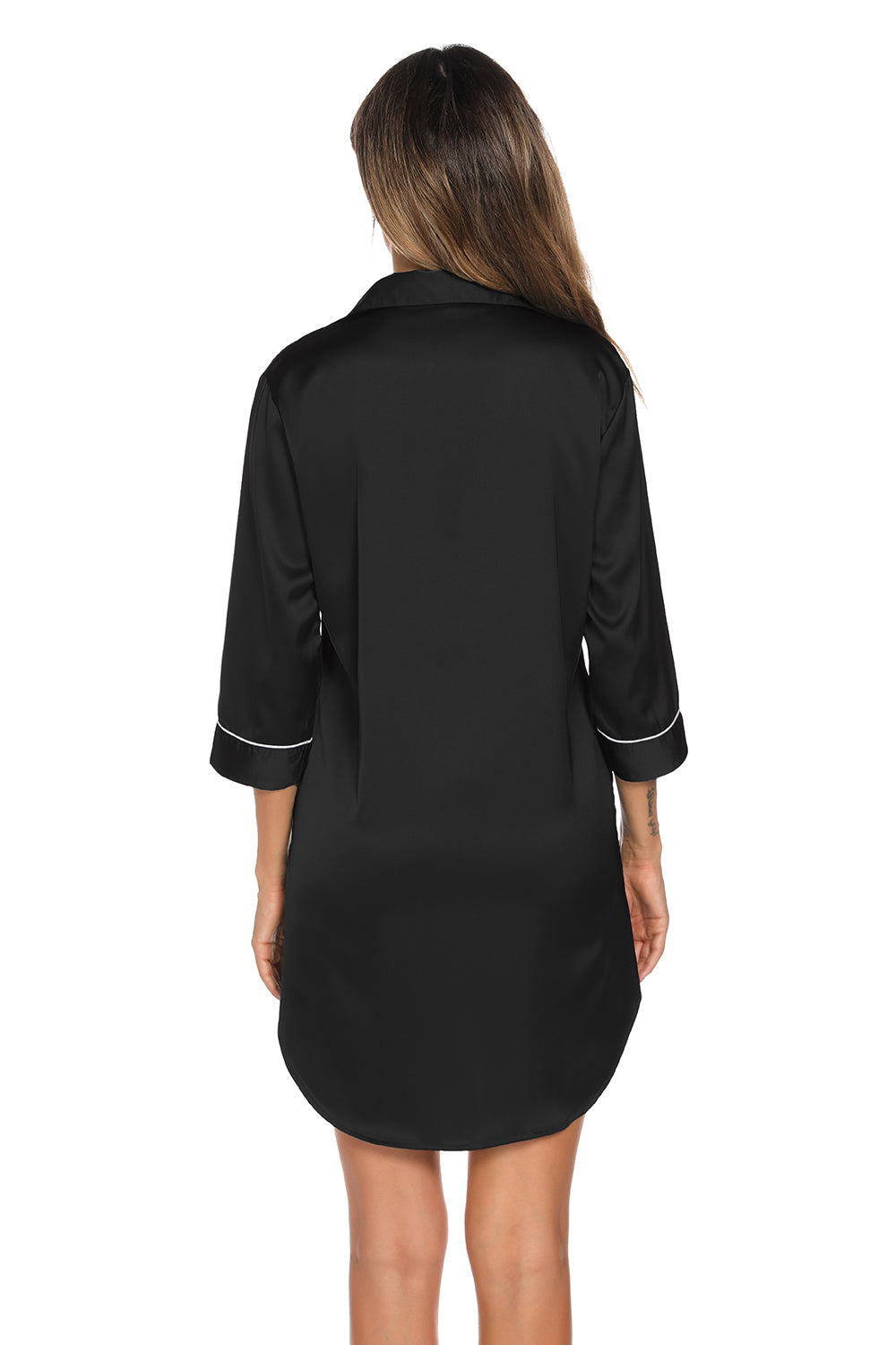 Button Up Collared Neck Night Dress with Pocket Easy Apparels
