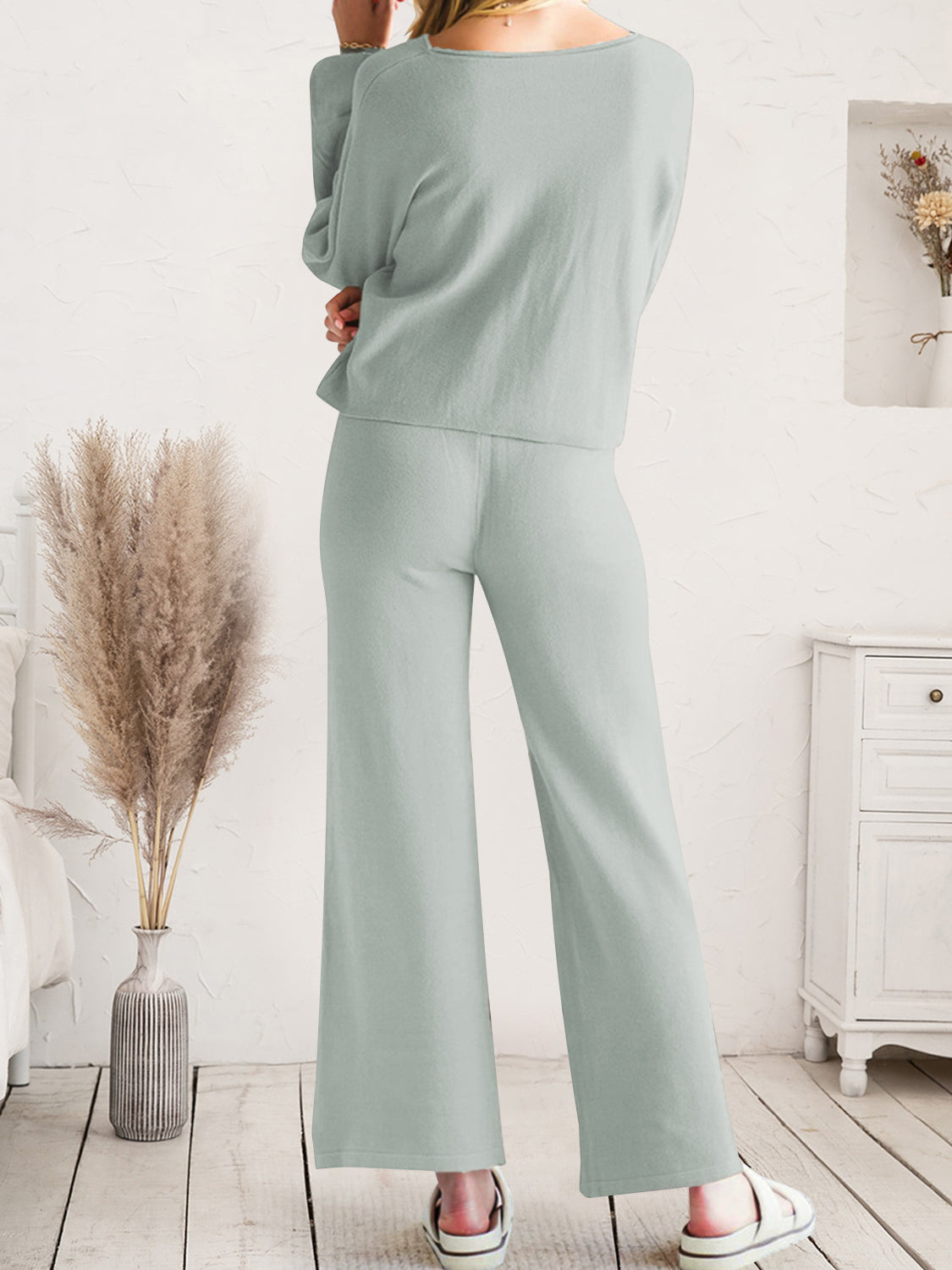 Long Sleeve Lounge Top and Drawstring Pants Set Easy Apparels