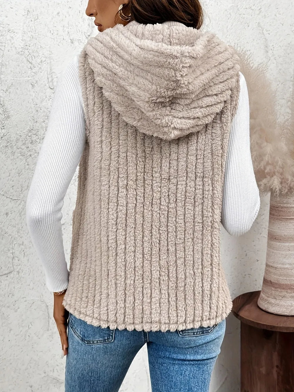Fuzzy Hooded Vest with Pockets Easy Apparels