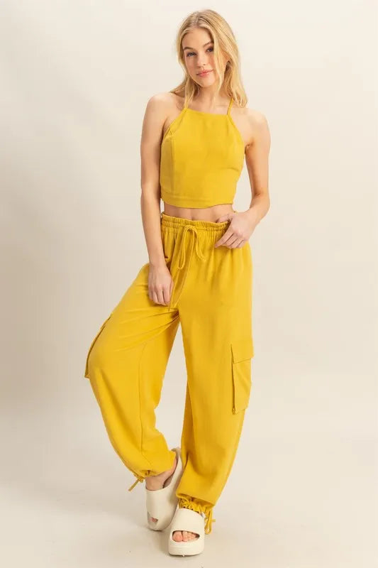 HYFVE Crop Top and Cargo Pants Set MUSTARD Easy Apparels