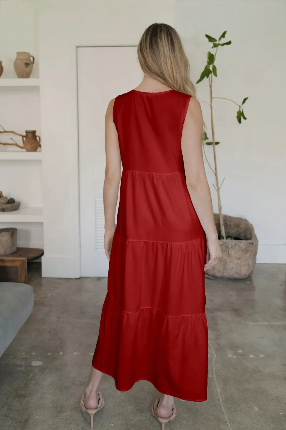 FAM-FAM Tiered V-Neck Sleeveless Dress Easy Apparels