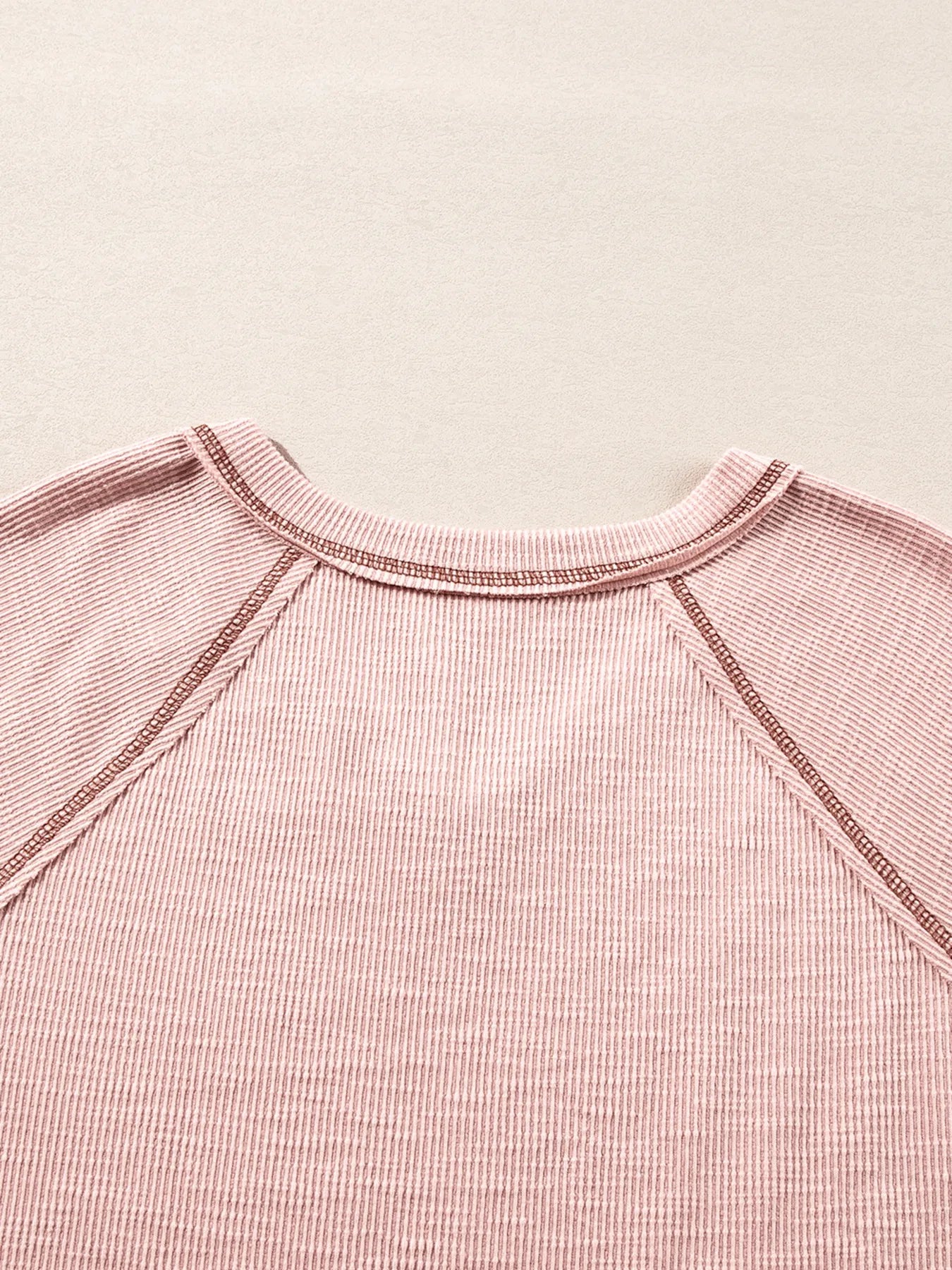 Trendsi Exposed Seam Ribbed Knit V Neck Top