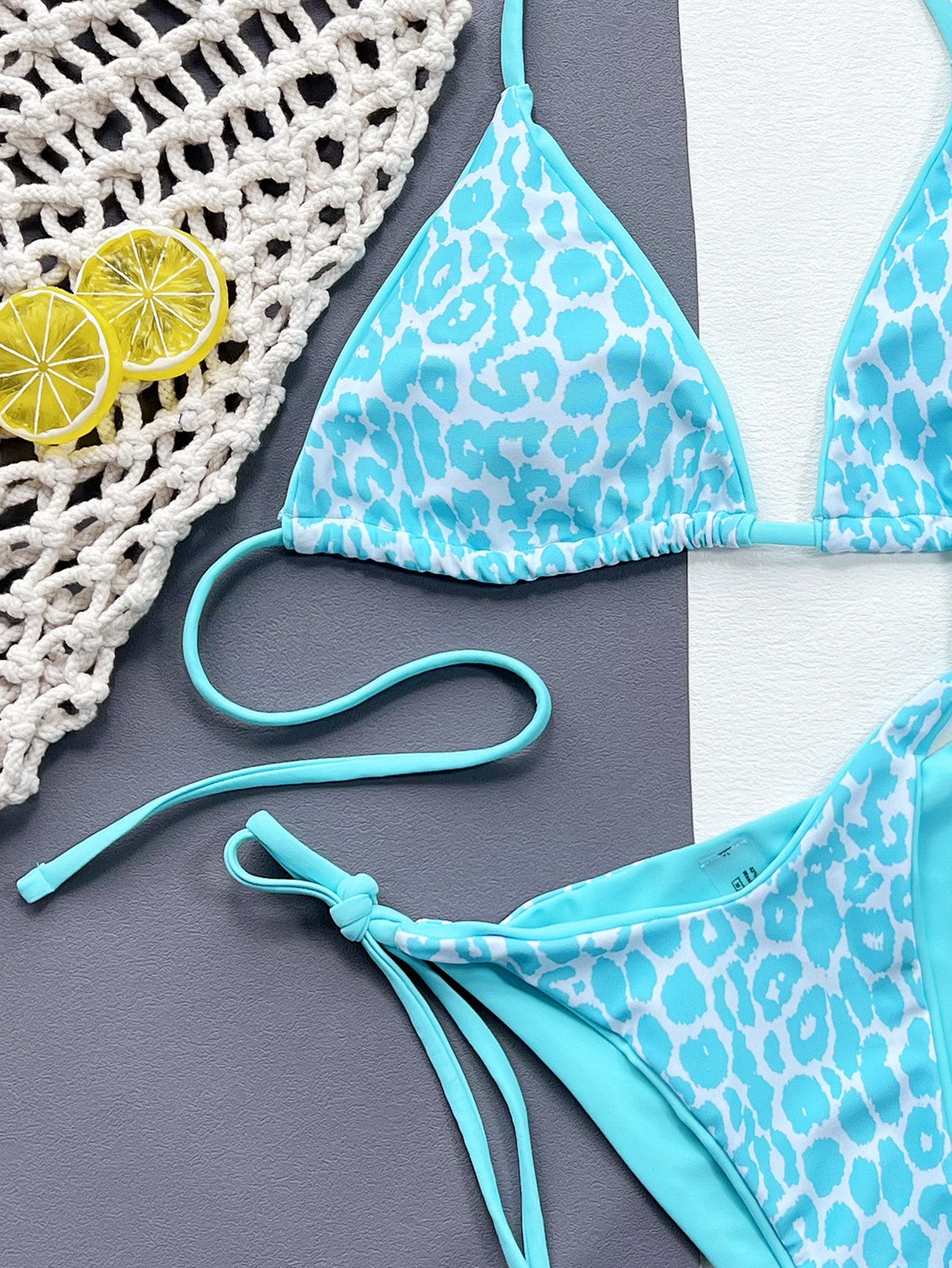 Leopard Print Halter Neck Tie Side Bikini Set Easy Apparels