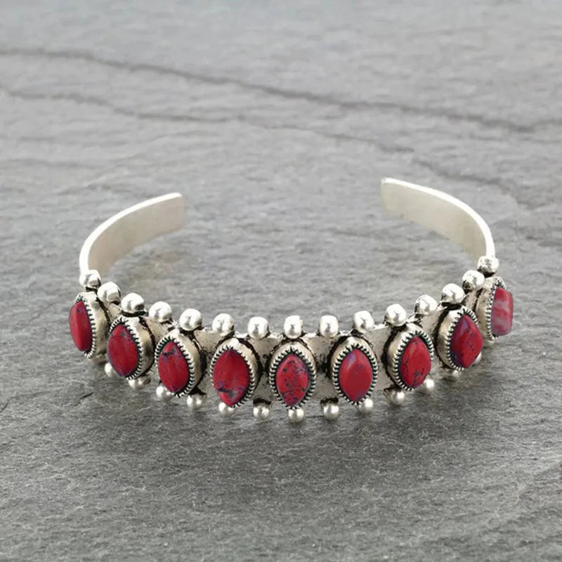 Artificial Turquoise Alloy Open Bracelet Red One Size Easy Apparels