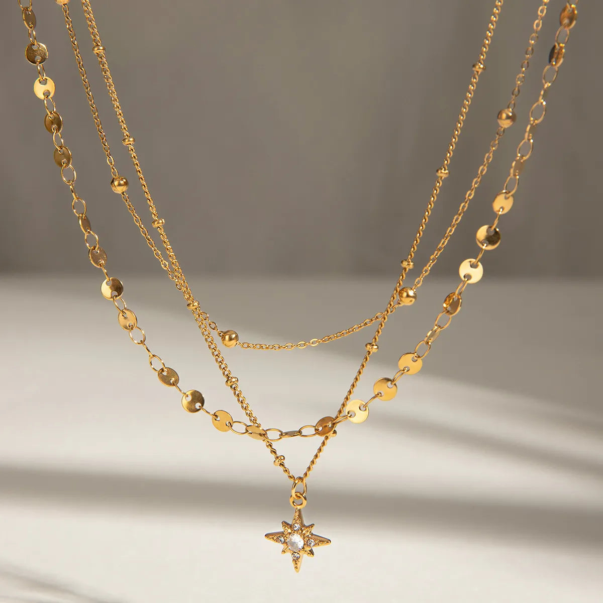 18K Gold-Plated Layered Star Pendant Necklace Gold One Size Easy Apparels