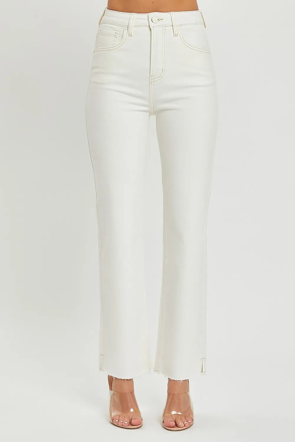 RISEN Full Size High Rise Tummy Control Straight Jeans Cream Easy Apparels