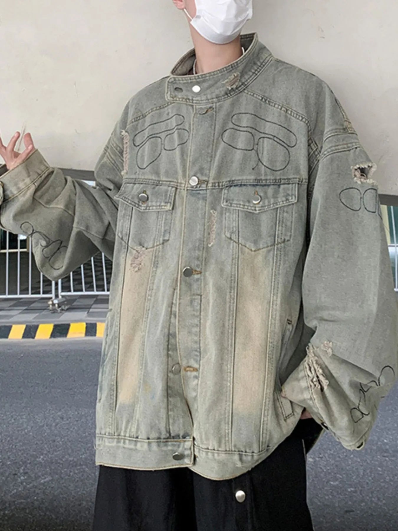 Men's Plus Size Distressed Button Up Denim Jacket Easy Apparels