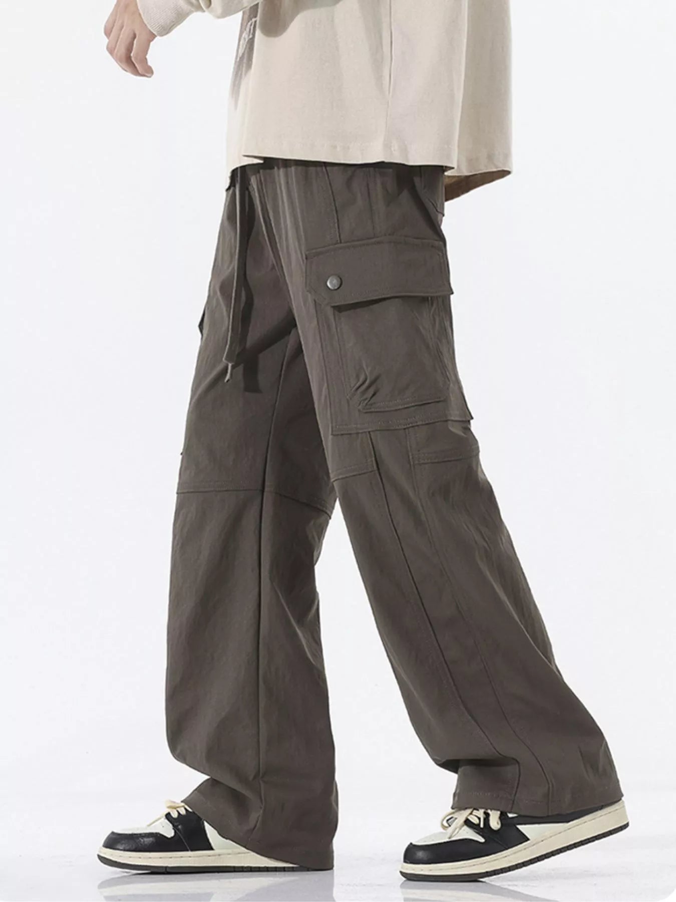 Men's Full Size Drawstring Cargo Wide Leg Pants Plus Size Easy Apparels